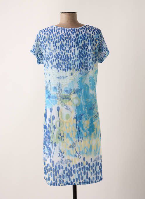 Robe mi-longue coupe fluide manches courtes bleu KALISSON femme
