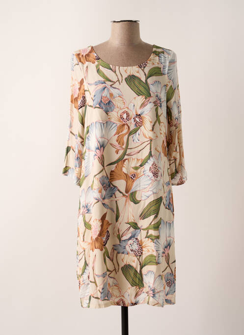 Robe mi-longue imprimé fleurs manches 3/4 beige SIGNE NATURE femme