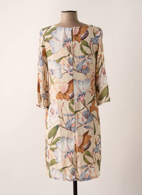 Robe mi-longue imprimé fleurs manches 3/4 beige SIGNE NATURE femme