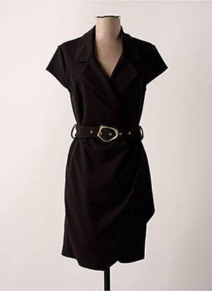 Robe mi-longue tissage crêpe manches courtes noir LADY LOL femme