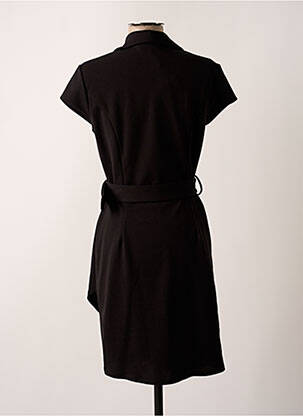 Robe mi-longue tissage crêpe manches courtes noir LADY LOL femme