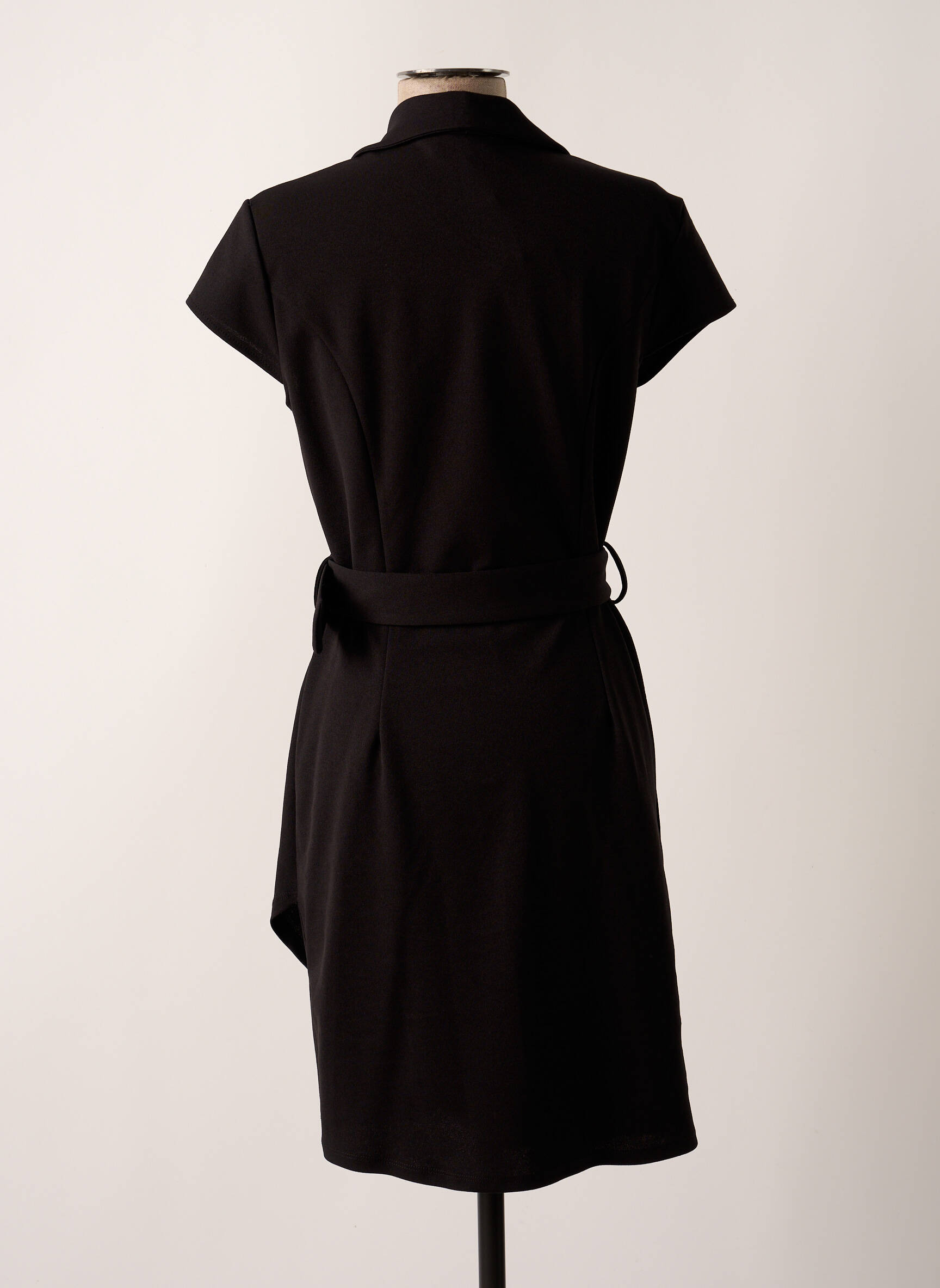 Robe mi-longue tissage crêpe manches courtes noir LADY LOL femme