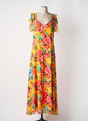 Robe longue manches courtes manches courtes jaune VICTORIA femme