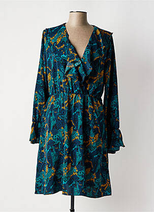 Robe mi-longue manches longues manches longues bleu KICHIC femme