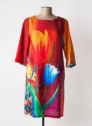 Robe mi-longue imprimé fleurs manches 3/4 orange VEGA'S femme