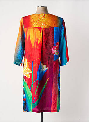 Robe mi-longue imprimé fleurs manches 3/4 orange VEGA'S femme
