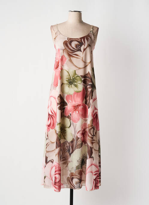 Robe longue manches bretelles ajustables fines bretelles beige VICTORIA femme