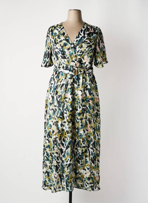 Robe longue manches courtes manches courtes vert BY ONE femme