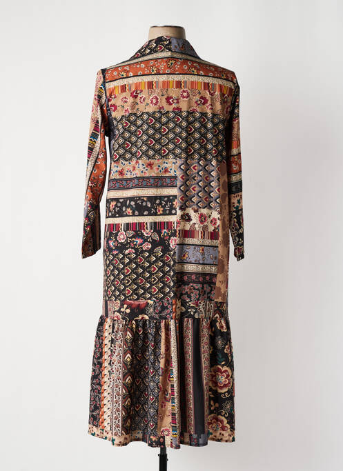 Robe mi-longue imprimé fleurs manches 3/4 noir VICTORIA femme