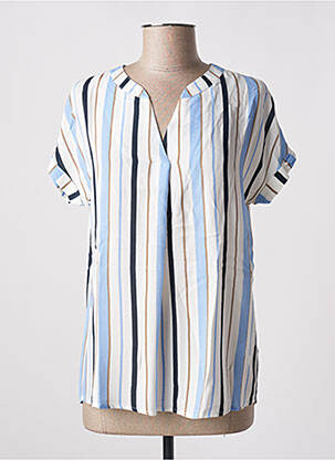 Blouse tissage popeline manches courtes bleu BRANDTEX femme