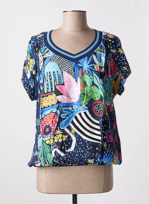 Blouse imprimé fantaisie manches courtes bleu KALISSON femme