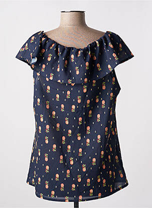 Blouse imprimé fantaisie manches courtes bleu SIGNE NATURE femme