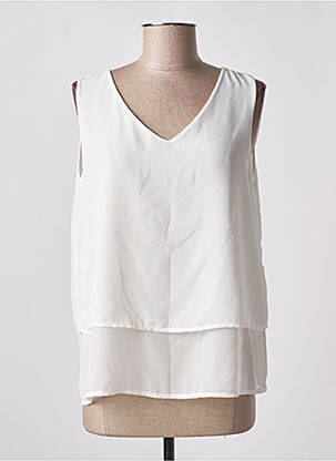 Top tissage crêpe sans manche blanc VICTORIA femme