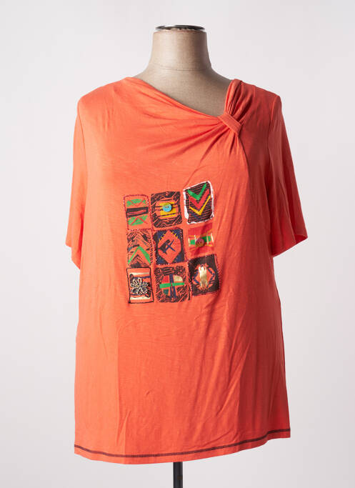 T-shirt orange PAUSE CAFE pour femme