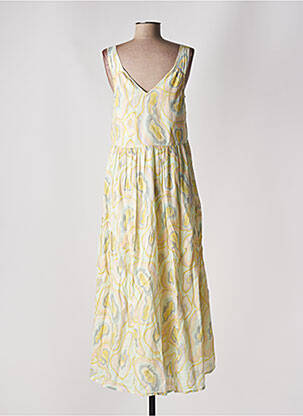 Robe longue imprimé fantaisie fines bretelles vert INDI & COLD femme
