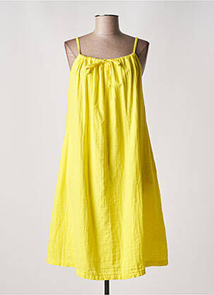 Robe mi-longue tissage crêpe fines bretelles jaune ZILCH femme