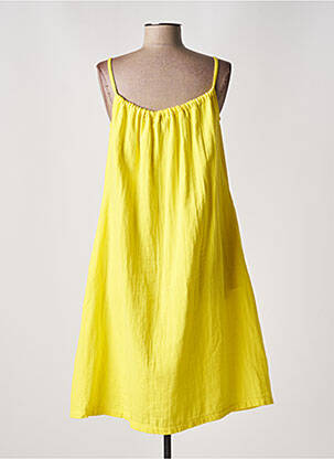 Robe mi-longue tissage crêpe fines bretelles jaune ZILCH femme