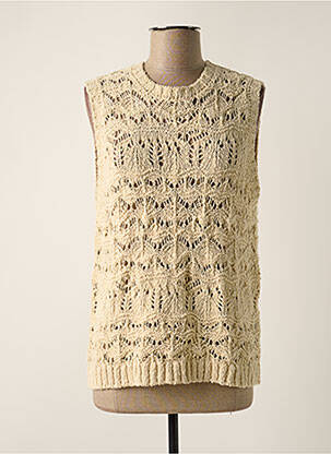 Pull maille ajourée sans manche beige MINIMUM femme