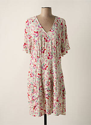 Robe mi-longue coupe fluide manches courtes rose INDI & COLD femme
