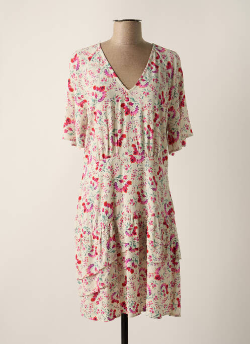Robe mi-longue coupe fluide manches courtes rose INDI & COLD femme