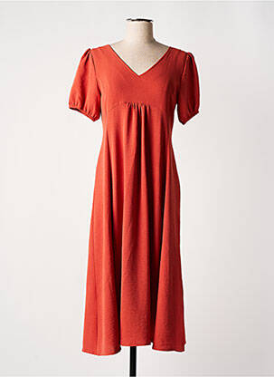Robe mi-longue tissage crêpe manches courtes orange GEVANA femme
