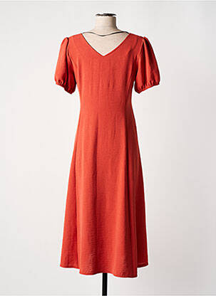 Robe mi-longue tissage crêpe manches courtes orange GEVANA femme