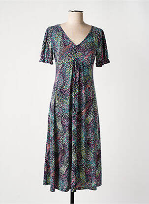 Robe mi-longue imprimé fantaisie manches courtes bleu GEVANA femme