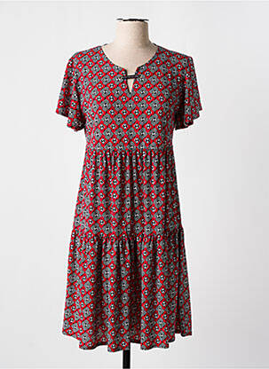 Robe mi-longue imprimé fantaisie manches courtes rouge GEVANA femme