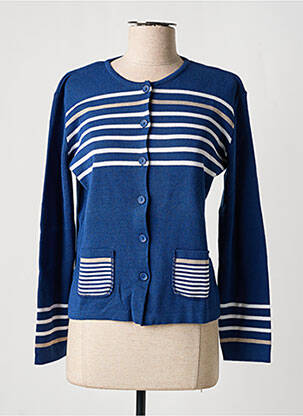 Gilet manches longues col rond bleu I.ODENA femme
