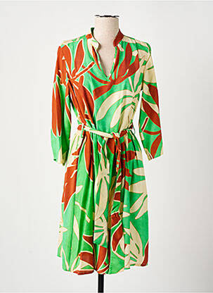 Robe mi-longue coupe fluide manches 3/4 vert MARIA BELLENTANI femme