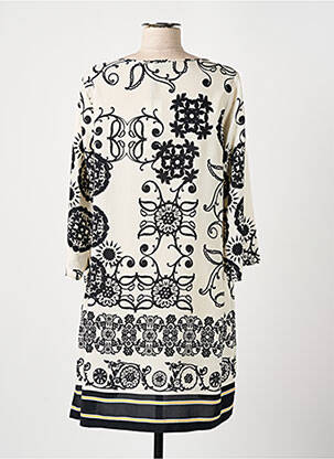 Robe mi-longue imprimé fleurs manches 3/4 beige MARIA BELLENTANI femme