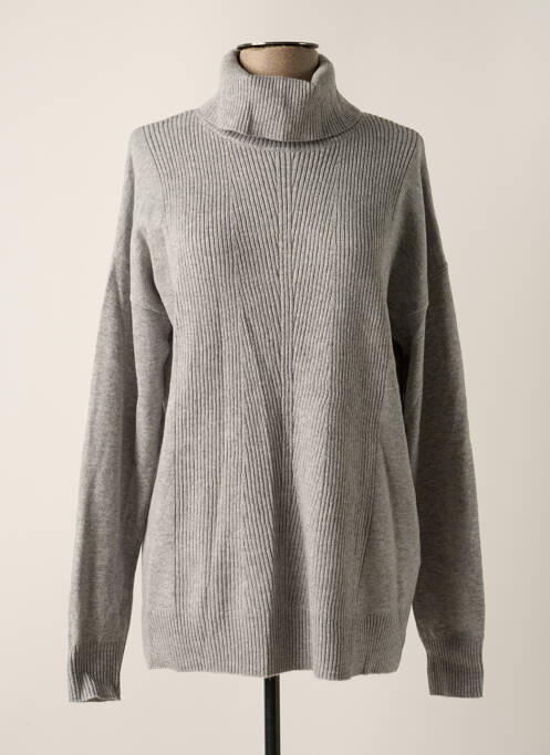 Pull col roulé tissage côtelé manches longues gris CECIL femme