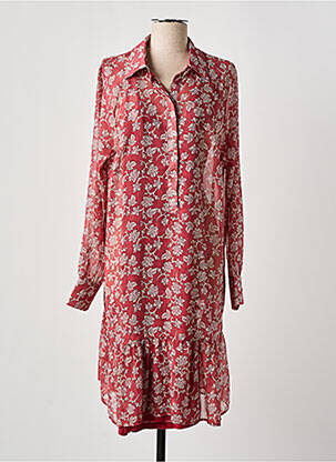 Robe mi-longue imprimé fleurs manches longues rouge YEST femme