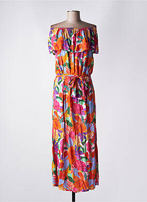 Robe longue imprimé fantaisie manches courtes orange EMA BLUE'S femme
