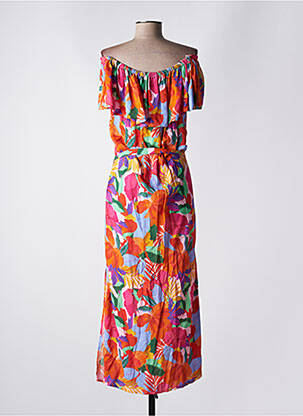 Robe longue imprimé fantaisie manches courtes orange EMA BLUE'S femme