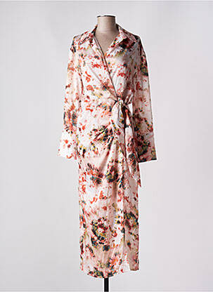 Robe longue imprimé fantaisie manches longues beige VINTAGE LOVE femme