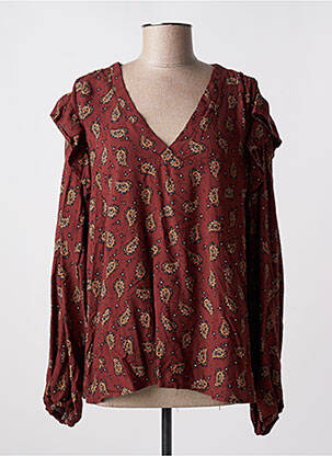 Blouse tissage popeline manches longues marron AN' GE femme
