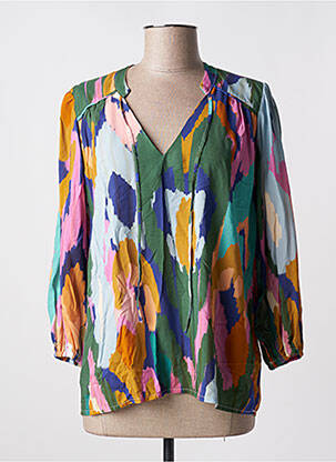 Blouse tissage popeline manches 3/4 vert EMA BLUE'S femme