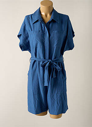 Combishort col chemisier manches courtes bleu JANIS & JOHN femme