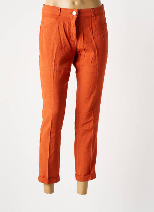 Pantalon 7/8 fermeture zippée sous rabat boutonné taille normale orange EAST DRIVE femme
