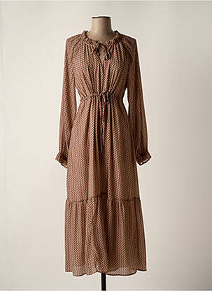 Robe longue imprimé fantaisie manches longues marron C'EST BEAU LA VIE femme