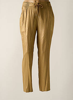 Pantalon droit fermeture zippée sous rabat avec crochet taille haute or EVA KAYAN femme