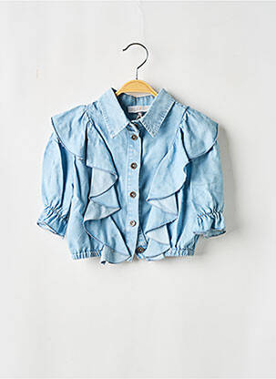 Chemisier tissage popeline manches longues bleu PLEASE fille