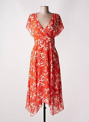 Robe mi-longue imprimé fleurs manches courtes orange ESPRIT femme