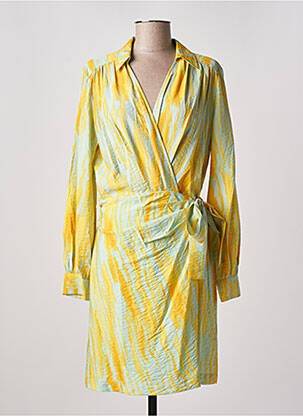 Robe mi-longue tissage crêpe manches longues jaune ESPRIT femme