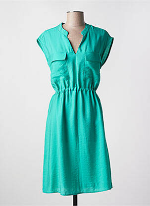 Robe mi-longue tissage crêpe manches courtes vert C'EST BEAU LA VIE femme