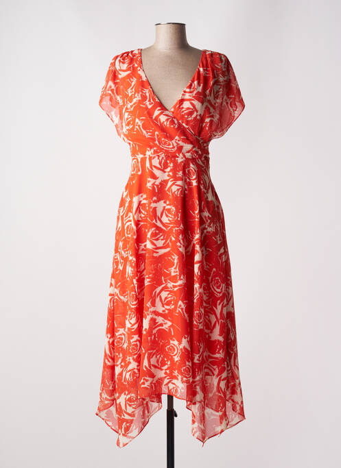Robe mi-longue imprimé fleurs manches courtes orange ESPRIT femme
