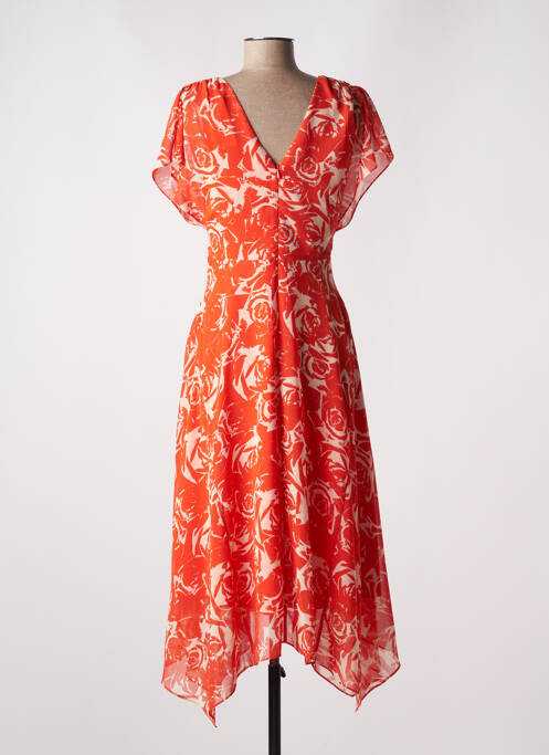 Robe mi-longue imprimé fleurs manches courtes orange ESPRIT femme