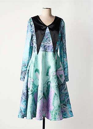 Robe mi-longue imprimé fantaisie manches longues bleu LIU ZEXIAN femme