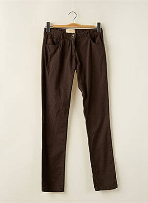 Pantalon droit fermeture zippée sous rabat boutonné taille ajustable marron MARQUISE fille